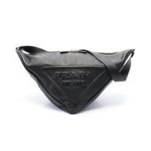 Prada VIT DAINO Triangle Shoulder Bag Leather Black